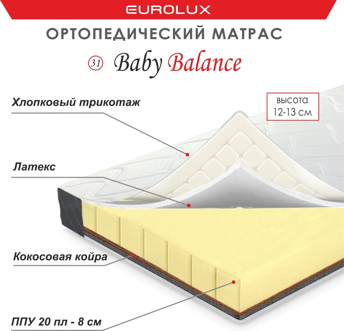Матрас Eurolux Baby Balance 31, 90x200x14 см