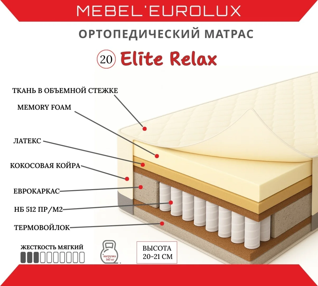 Матрас Мебель Eurolux Elite Relax №20, 180x200x22 см