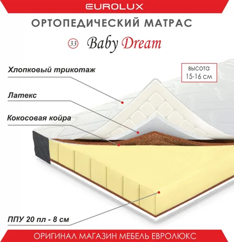 Матрас Eurolux Baby Dream, 200x200x16 см