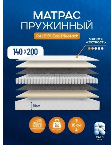 Матрас Eurolux Eco 91 П, 140x200x18 см