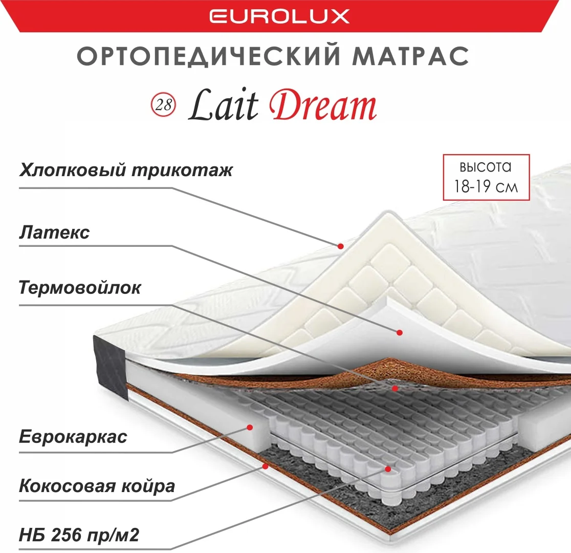 Матрас Eurolux Lait Dream №28, 200x200x19 см