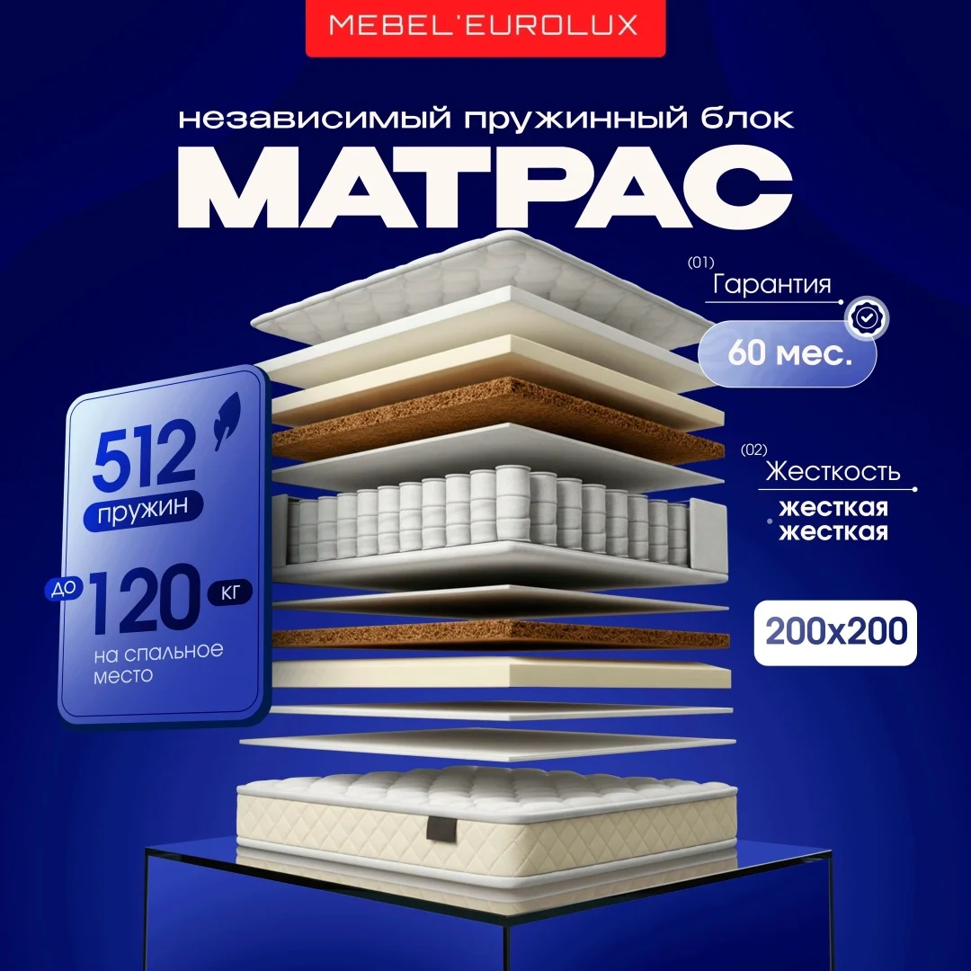 Матрас Eurolux Eco Ideal, 200x200x25 см