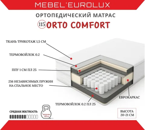 Матрас Eurolux Orto-Comfort №115, 90x200x20 см