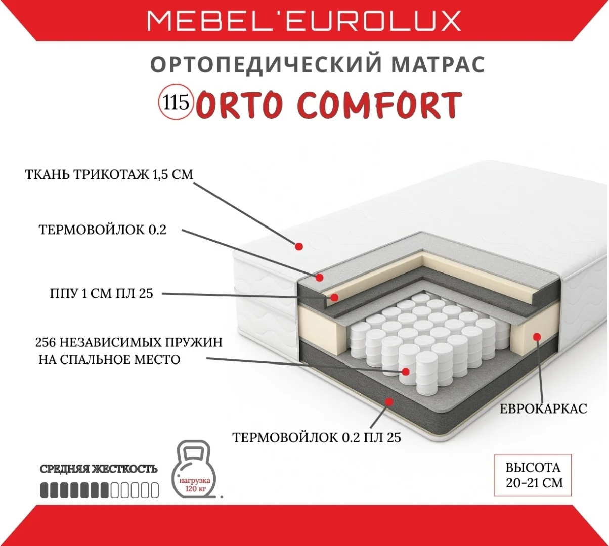 Матрас Eurolux Orto-Comfort №115, 90x200x20 см