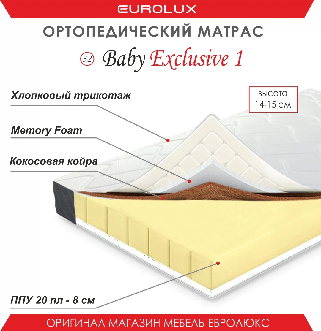 Матрас Eurolux Baby Exclusive 1, 200x200x15 см