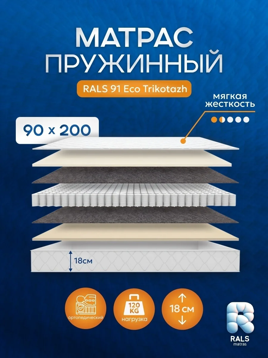 Матрас Eurolux Eco 91 П, 90x200x18 см
